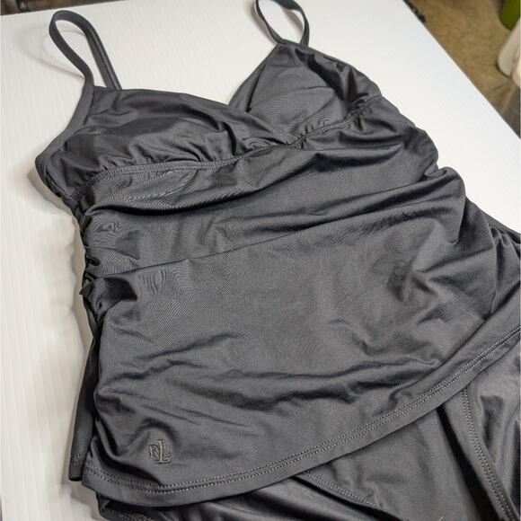 Lauren Ralph Lauren Faux Tankini Slimming Black One Piece Classic Swimsuit 8 - Picture 3 of 6